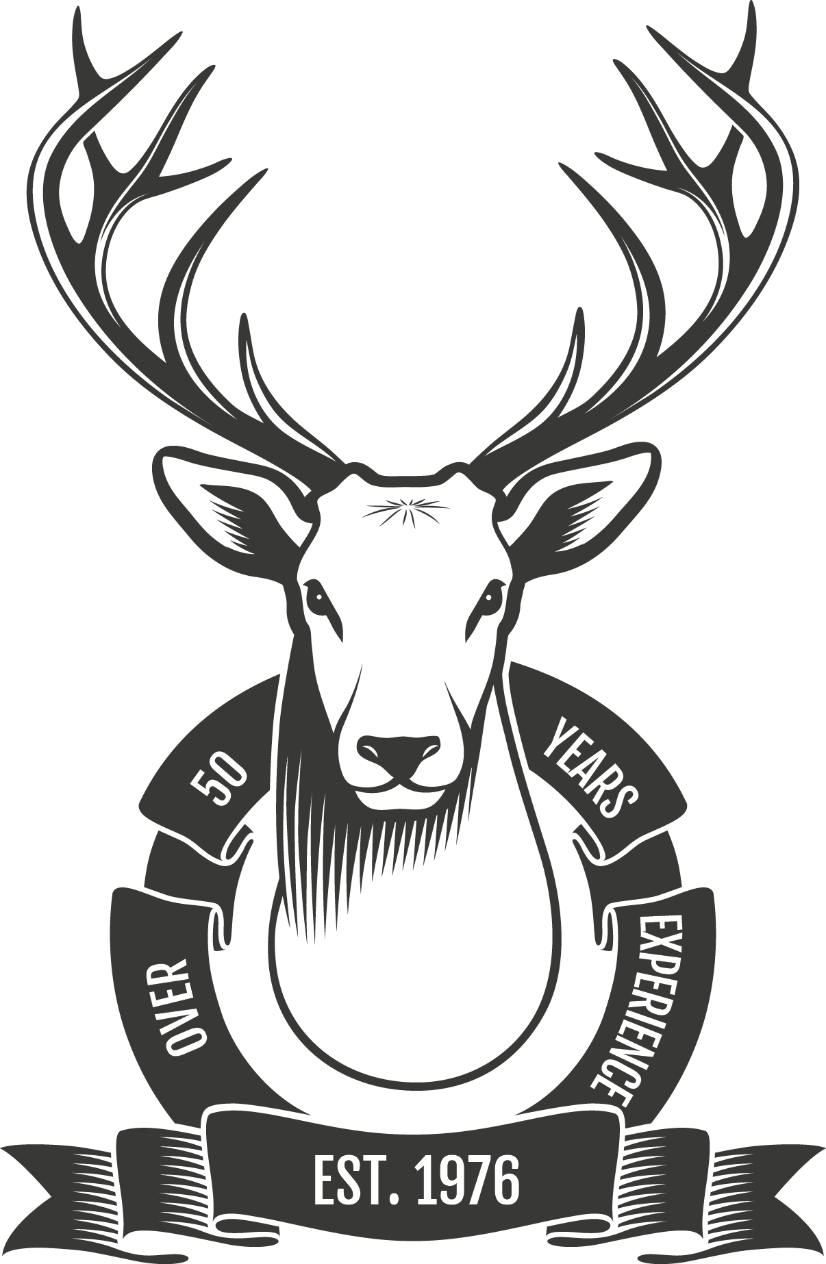 White tail deer mount graphic with a ribbon stating 'Over 50 Years Experience'